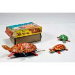 Japanese Tin Plate Turtle Family Set. Chain needs attention otherwise VG in G Box.