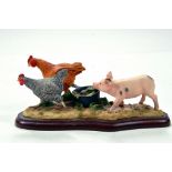 A static presentation piece comprising a Pig chasing Chickens. Fine Model with Box.