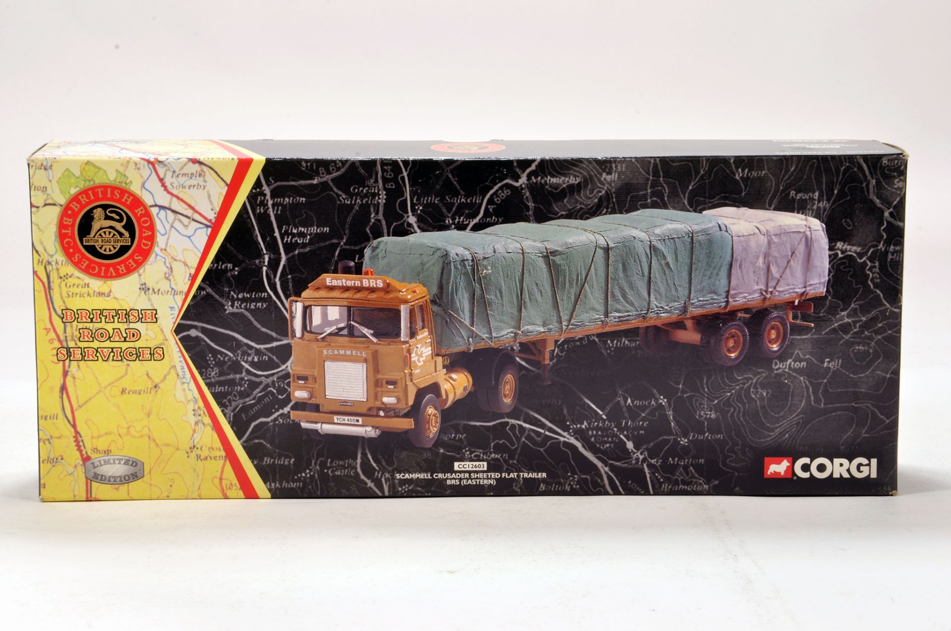 Corgi 1/50 diecast truck issue comprising No. CC12603 Scammell Crusader Sheeted Trailer in livery of