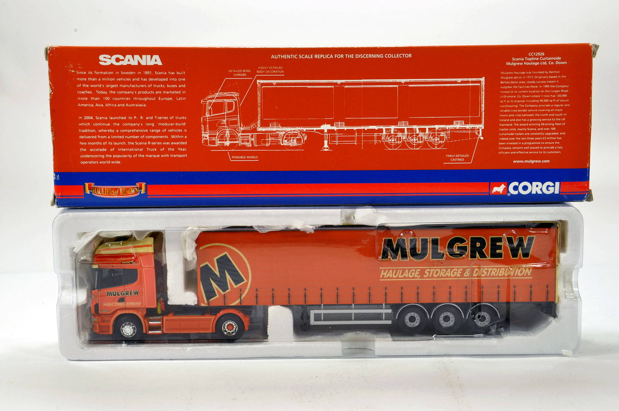 Corgi 1/50 diecast truck issue comprising No. CC12926 Scania Topline Curtainside in livery of