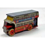 Wells large scale pre-war tinplate clockwork Double Decker Bus in the London ST style with World