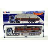 Corgi 1/50 diecast truck issue comprising No. CC13829 Mercedes Benz Actros Flat bed Trailer in
