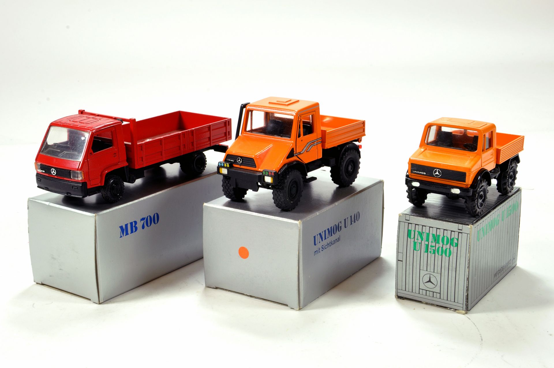 Conrad 1/50 trio of Mercedes Commercial Vehicles including Unimog Duo and one other. E to NM in