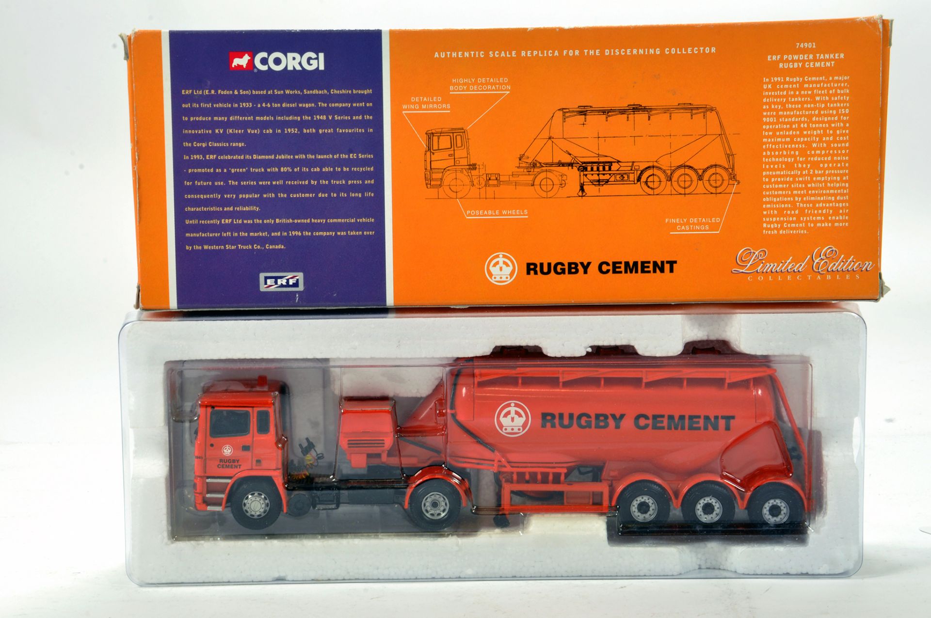 Corgi 1/50 diecast truck issue comprising No. 74901 ERF Powder Tanker in livery of Rugby Cement. E
