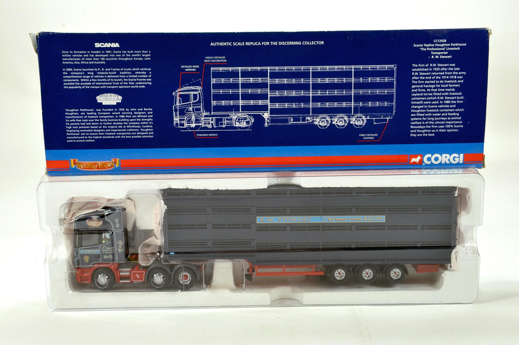 Corgi 1/50 diecast truck issue comprising No. CC12928 Scania Topline Livestock Transporter in livery