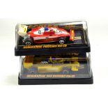 Vintage Scalextric Duo comprising Ferrari 312 plus Elf Renault RS-01. Untested but display well in