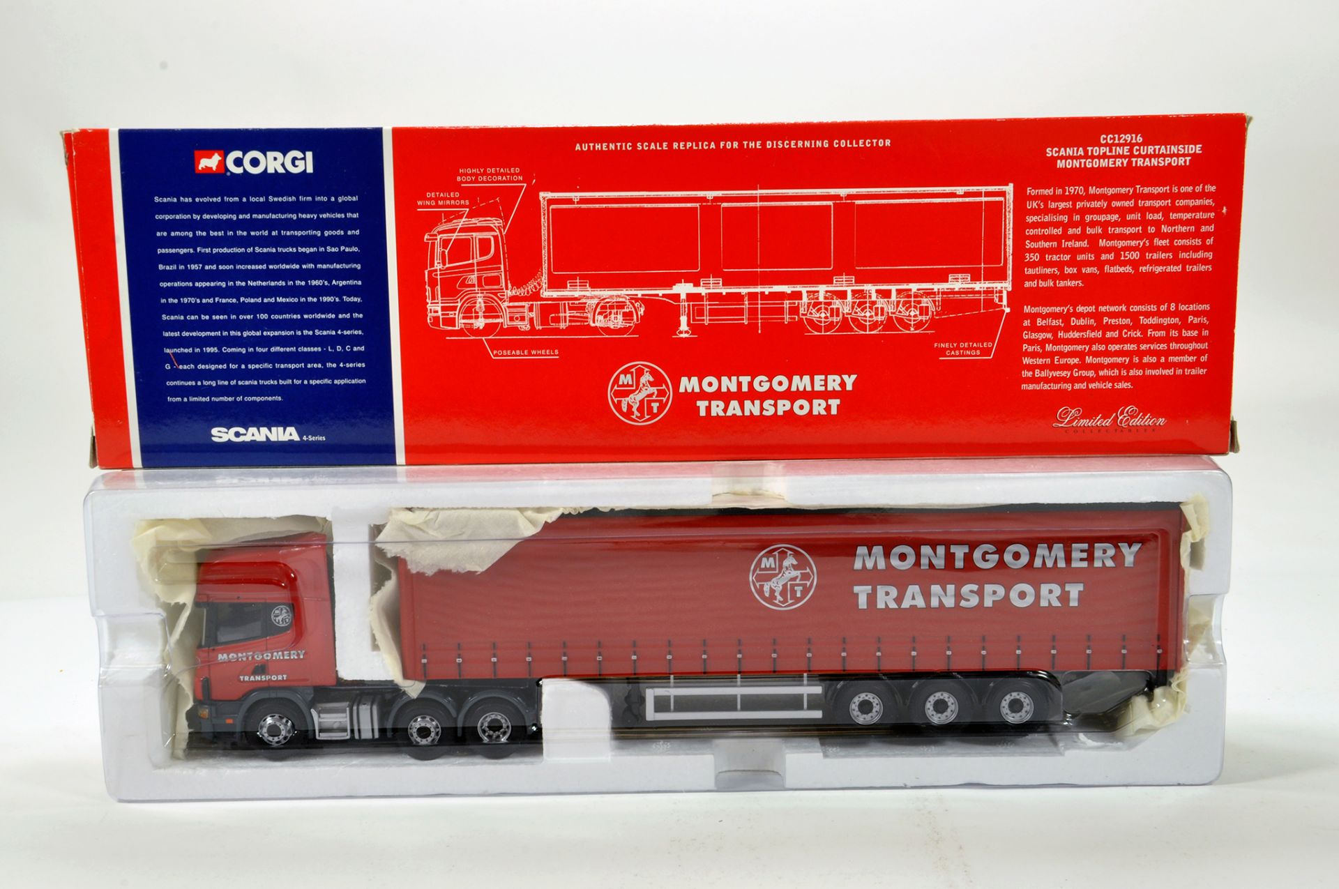 Corgi 1/50 diecast truck issue comprising No. CC12916 Scania Topline Curtainside in livery of