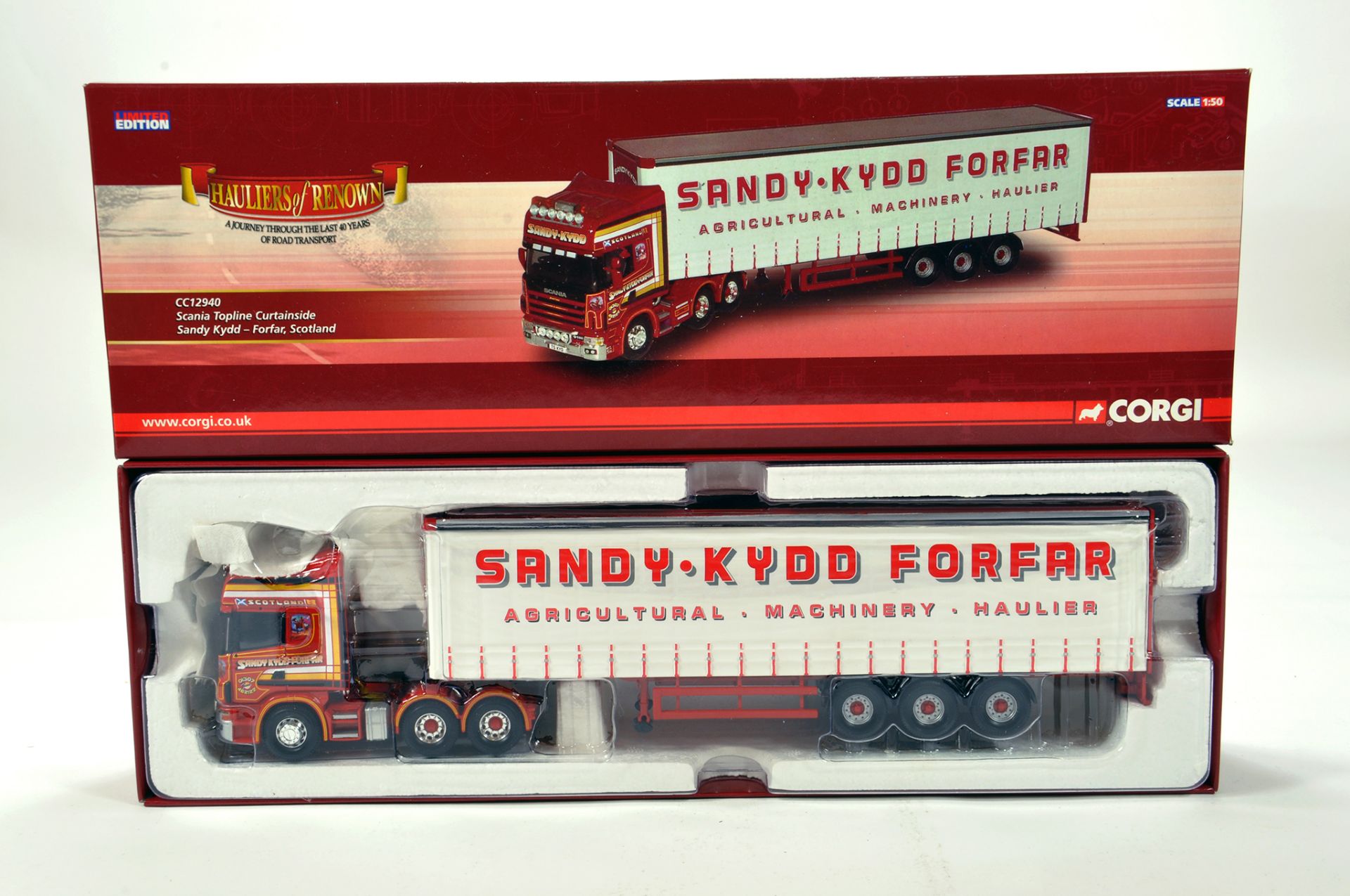 Corgi 1/50 diecast truck issue comprising No. CC12940 Scania Topline Curtainside in livery of