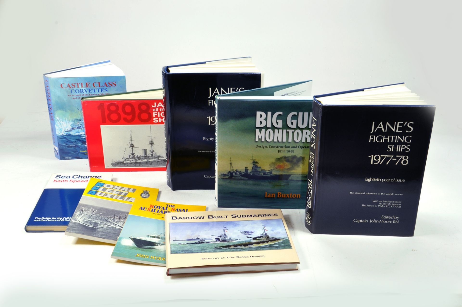 An interesting group of Military / Navy theme non fiction literature / reference books. Janes