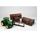 Bruder John Deere Tractor plus scarce Triang Wooden Farm Buildings Group.