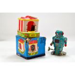 A vintage Empire made Circus Savings Bank Toy plus Noguchi Mighty Robot. Generally VG to E.