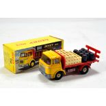 French Dinky No. 588 Gak Berliet Delivery Truck with yellow cab, metallic brown chassis, red plastic