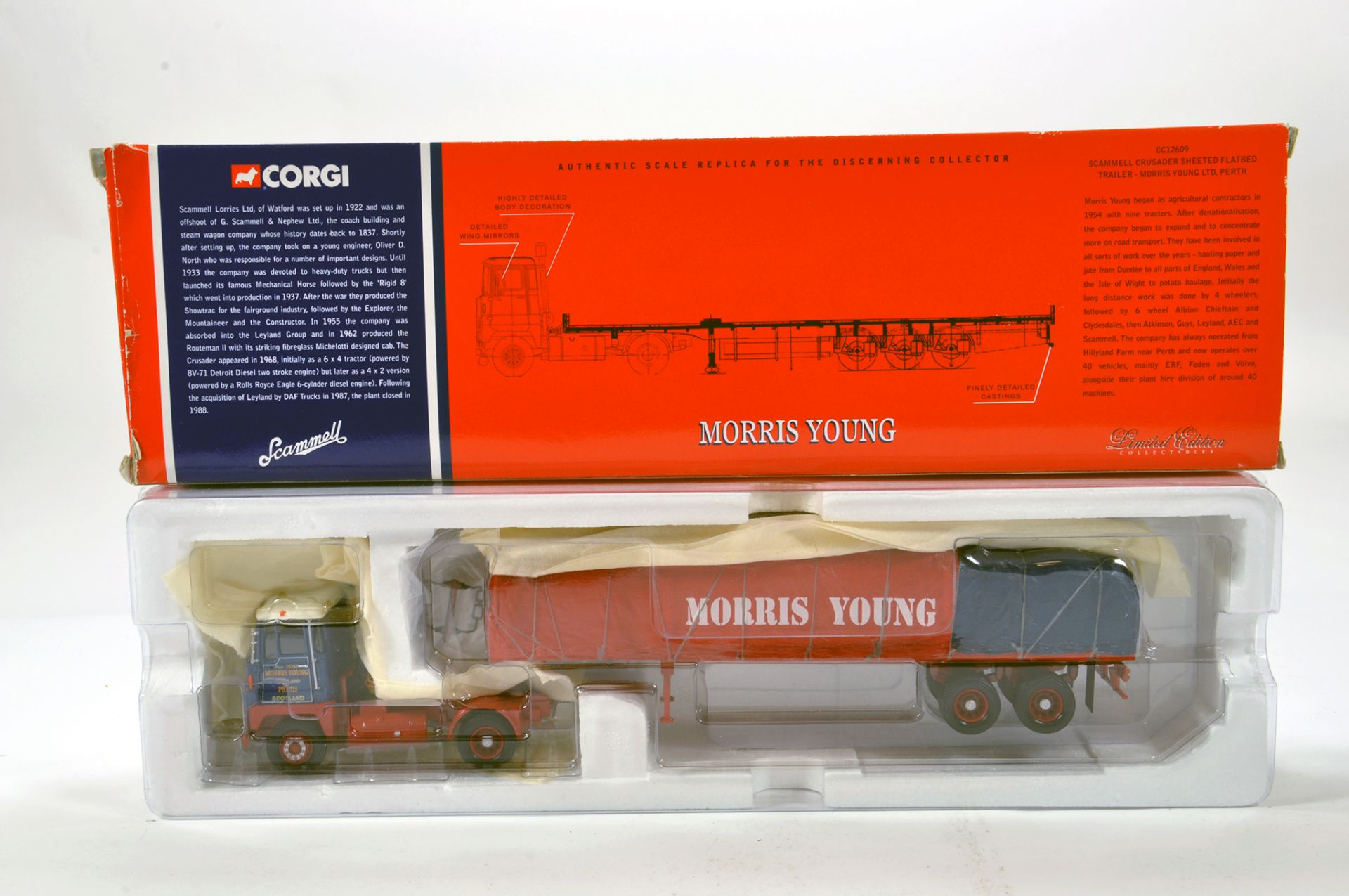 Corgi 1/50 diecast truck issue comprising No. CC12609 Scammell Crusader Sheeted Trailer in livery of