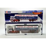 Corgi 1/50 diecast truck issue comprising No. CC15306 Scania 111 Tilt Trailer in livery of Lloyds of