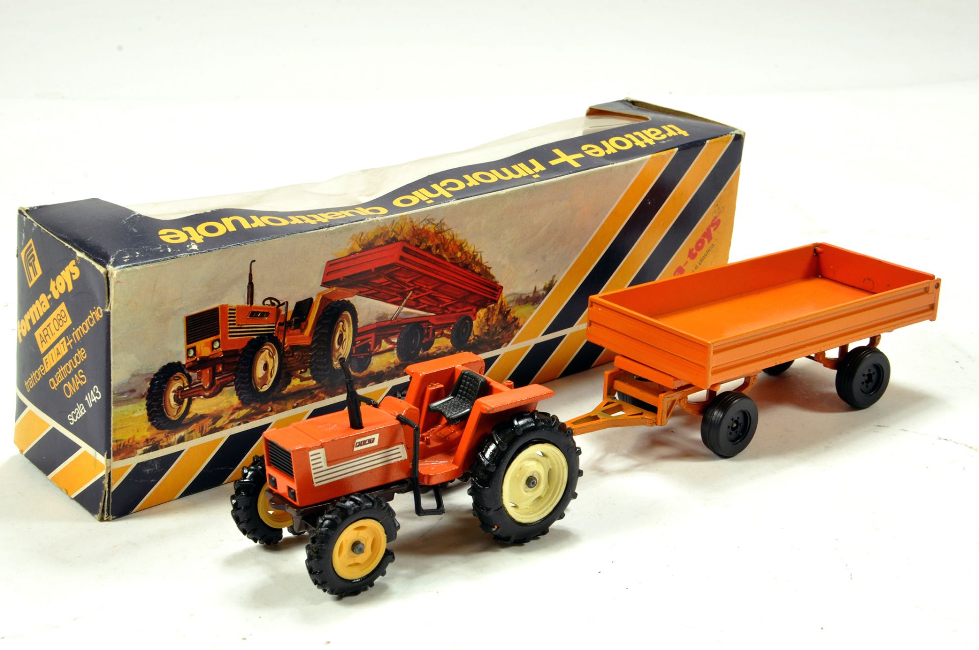 Forma-Toys 1/43 Fiat Tractor and Trailer Set. Generally VG (perishment on tyres) in G Box.