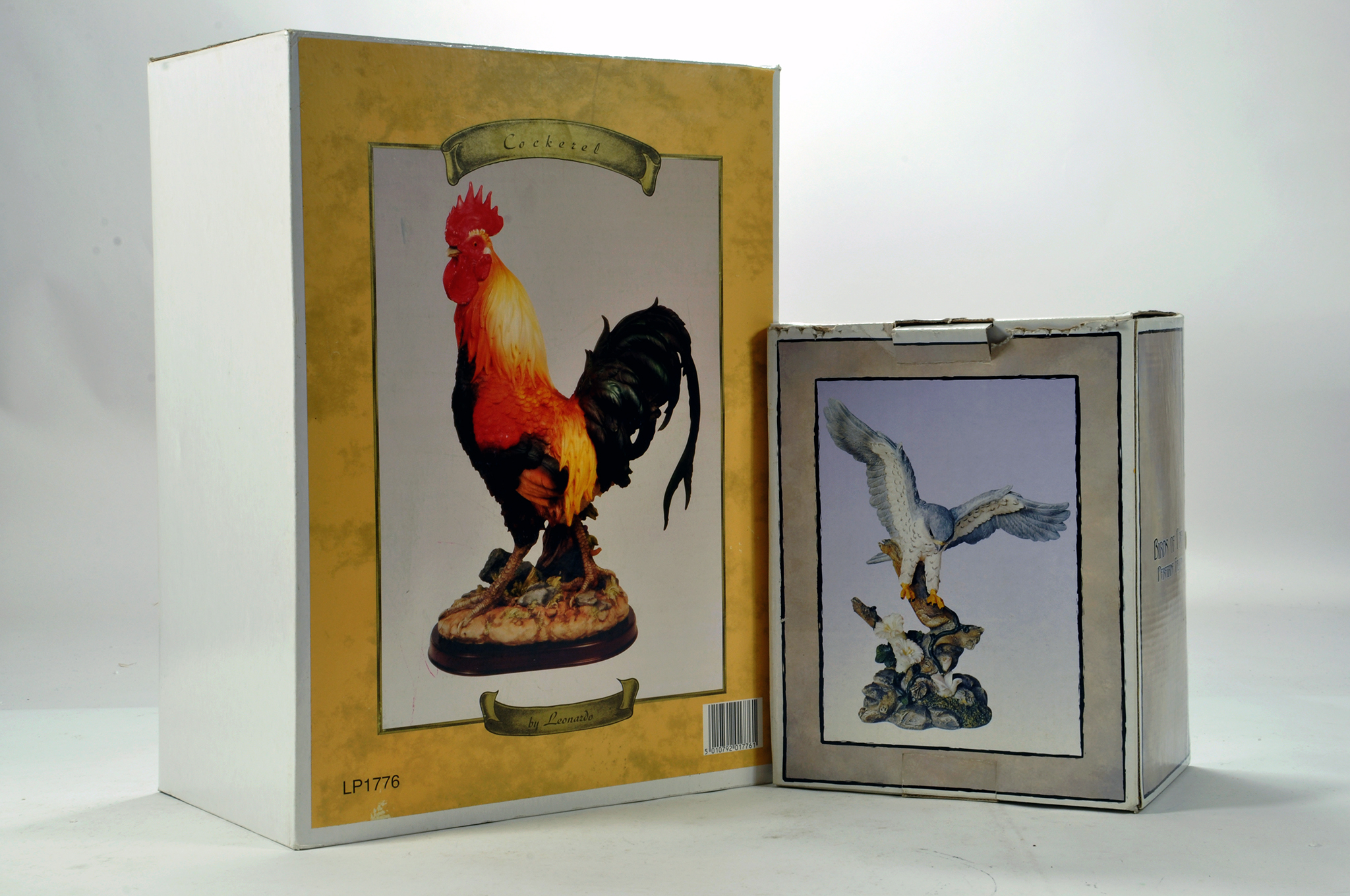 Duo of presentation static models comprising Cockerel and Bird of Prey. E with Boxes. (2)