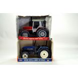 Ertl 1/16 Farm issues comprising Massey Ferguson and New Holland Tractors. Generally E to NM. (2)