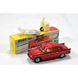 French Dinky No. 536 Peugeot 404 with red body, silver trim and chrome hubs with trailer. Complete