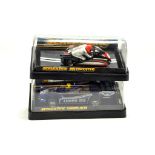 Vintage Scalextric Duo comprising Motorcycle and Ligier JSS11. Untested but display well in original