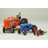 Trio of plastic tractors comprising Marx Tricky Tommy, Lipkin Massey Harris and a Corgi Blue Blox