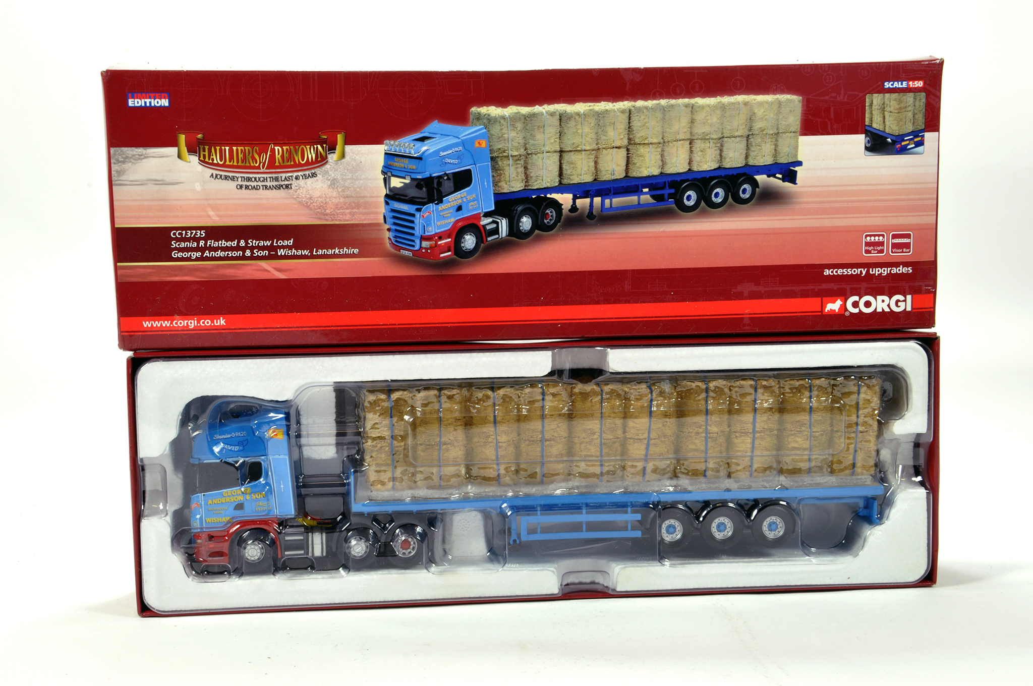 Corgi 1/50 diecast truck issue comprising No. CC13735 Scania R Flatbed and Straw Load in livery of