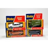 Dinky Diecast group comprising Rover 3500, Princess Saloon, Convoy Army Truck and London Taxi. E
