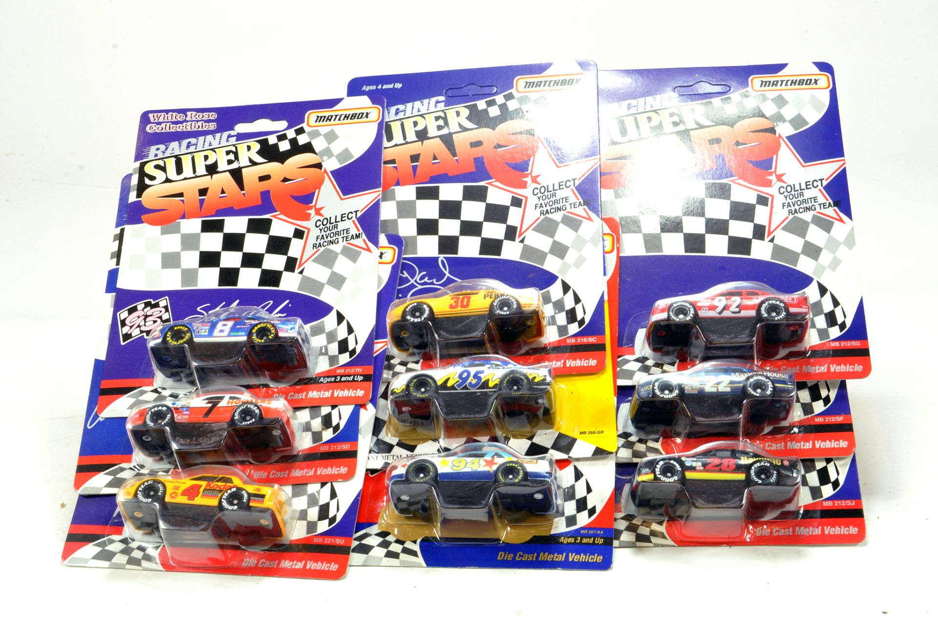 A group of carded Matchbox issues comprising special series Racing Stars. E to NM. (9)
