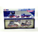 Corgi 1/50 diecast truck issue comprising No. CC99204 Scania T Cab and Morris Dropside in livery