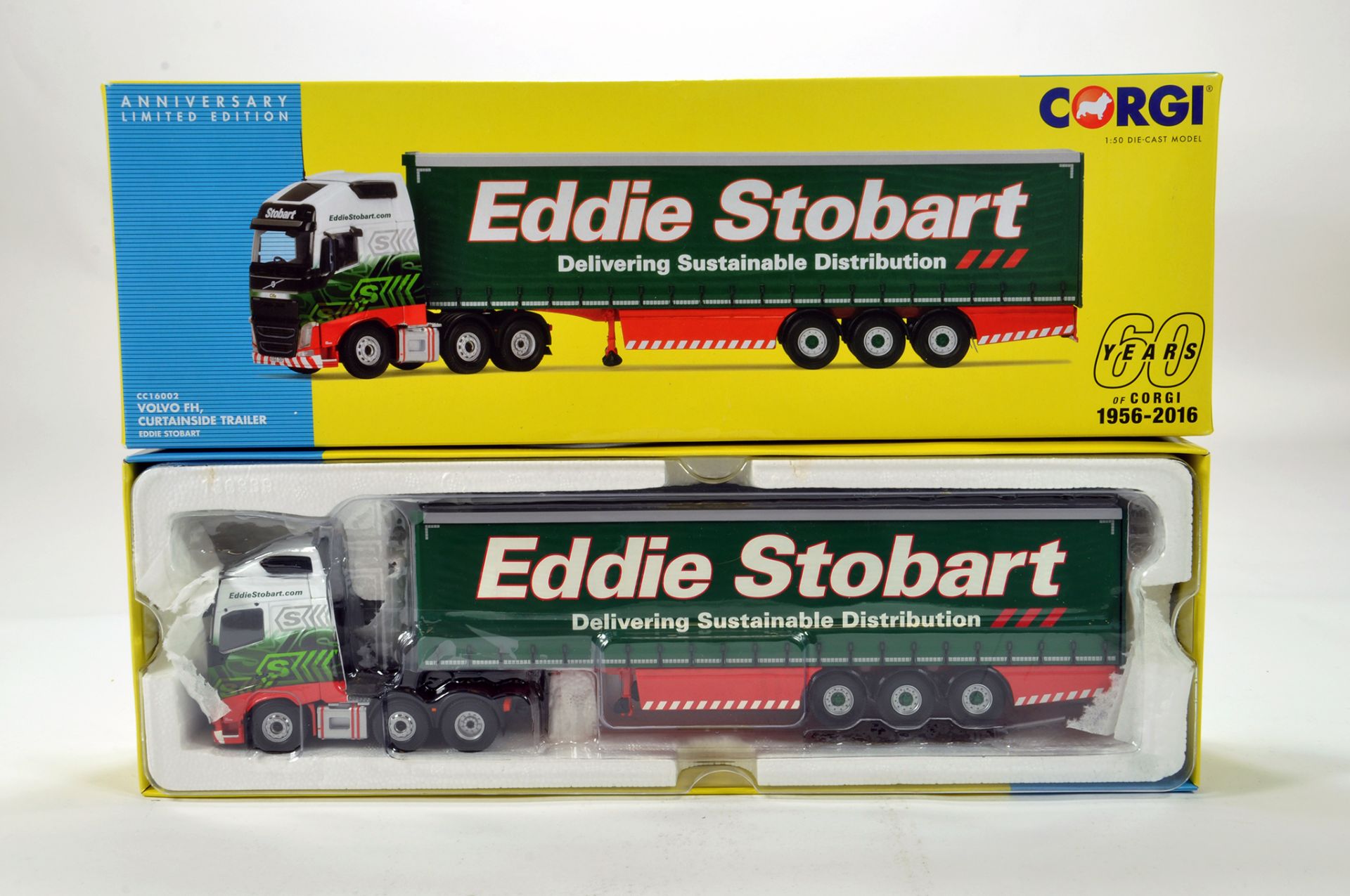 Corgi 1/50 diecast truck issue comprising No. CC16002 Vovlo FH Curtainside Trailer in livery of