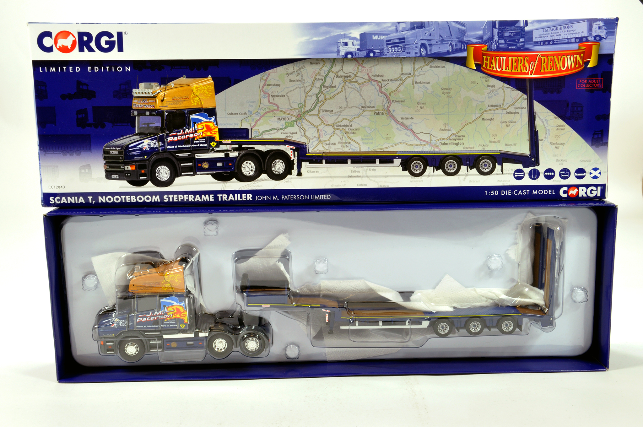 Corgi 1/50 diecast truck issue comprising No. CC12840 Scania T Low Loader in livery of John