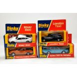 Dinky Diecast group comprising Rover 3500, Princess Saloon, Volvo 265 and London Taxi. E to NM in