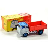 Dinky No. 435 Bedford TK Tipper with pale grey cab, blue roof and plastic hubs, with blue