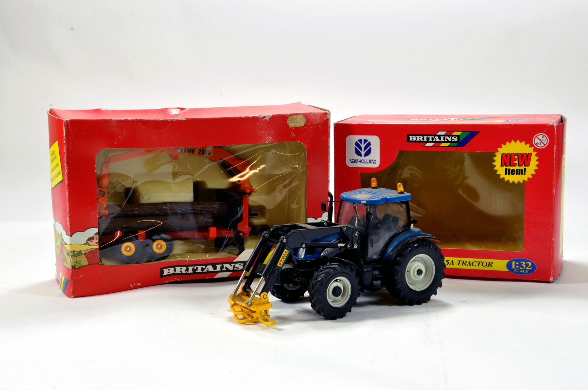 Britains 1/32 Farm comprising various boxed issues. Log Trailer and New Holland Tractor (Agrium