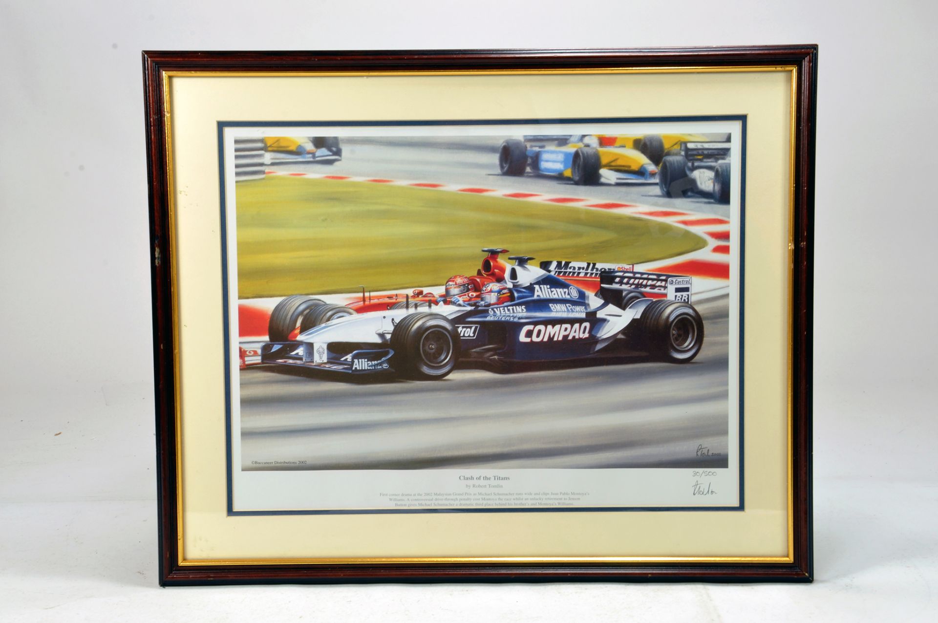 Limited Edition Print of Clash of the Titans Schumacher and Montoya Formula One.