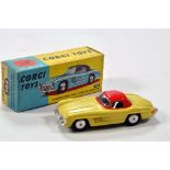 Corgi No. 304 Mercedes 300 SL Hardtop Roadster with pale yellow body, red hood, silver trim and flat