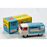 Corgi No. 466 Commer Milk Float with white cab and chassis, pale blue back, red interior and Milk