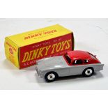 Dinky No. 167 AC Aceca Coupe in two-tone grey and red with silver trim, chrome spun hubs with
