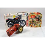 Tamiya plastic Motorbike kit, complete plus other old misc items including Lesney Tractor.