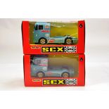 SCX Matchbox Type Scalextric Truck Issue Duo. Untested but display well. (2)