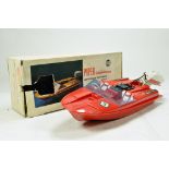An unusual large scale plastic Italian Made Piper Fuoribordo Battery powered Speed Boat. Displays