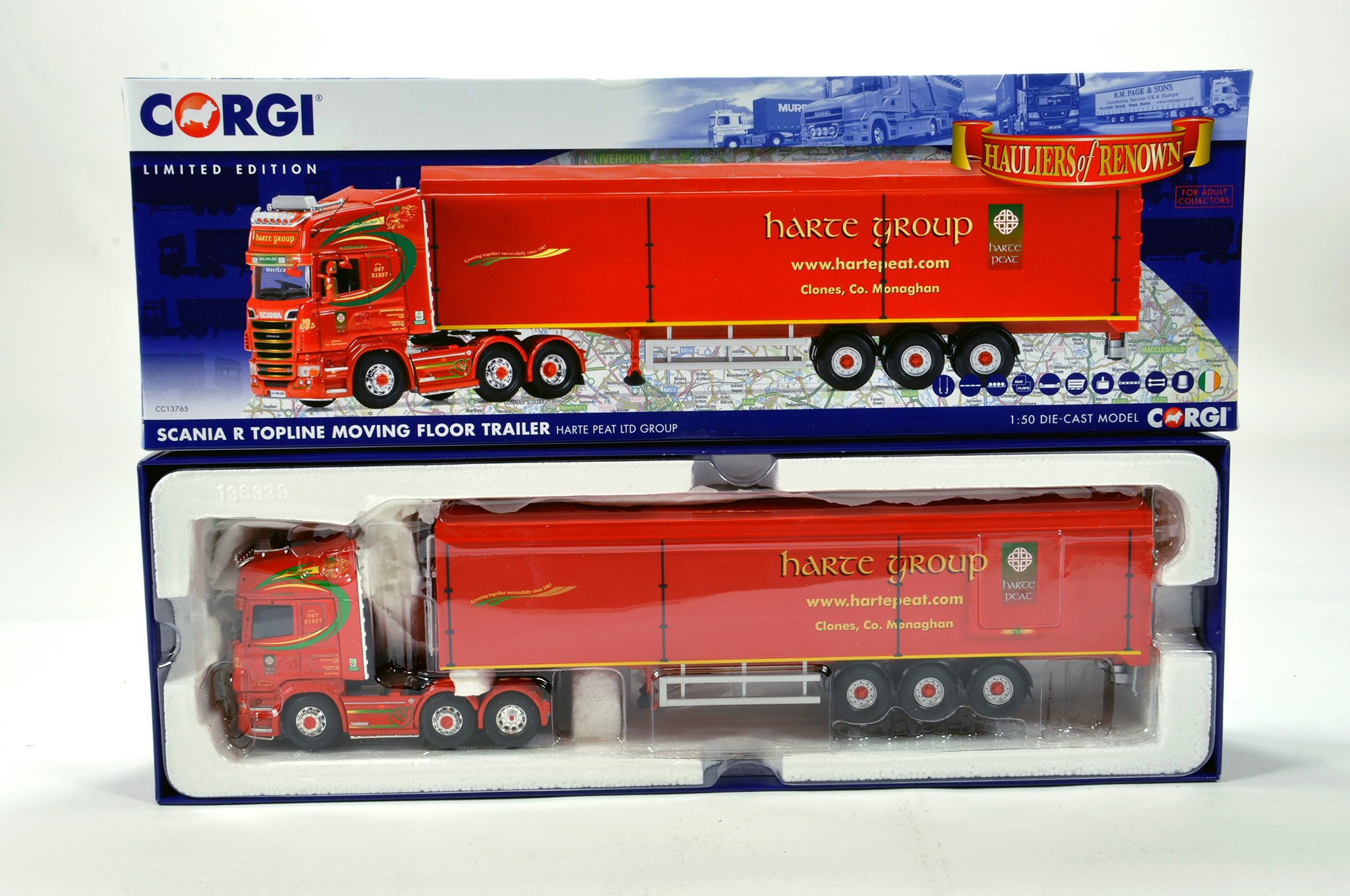 Corgi 1/50 diecast truck issue comprising No. CC13765 Scania R Topline Moving Floor Trailer in