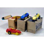 Trio of boxed Trik Trak plastic racing cars, Transogram and Spot-On. Generally E to NM.
