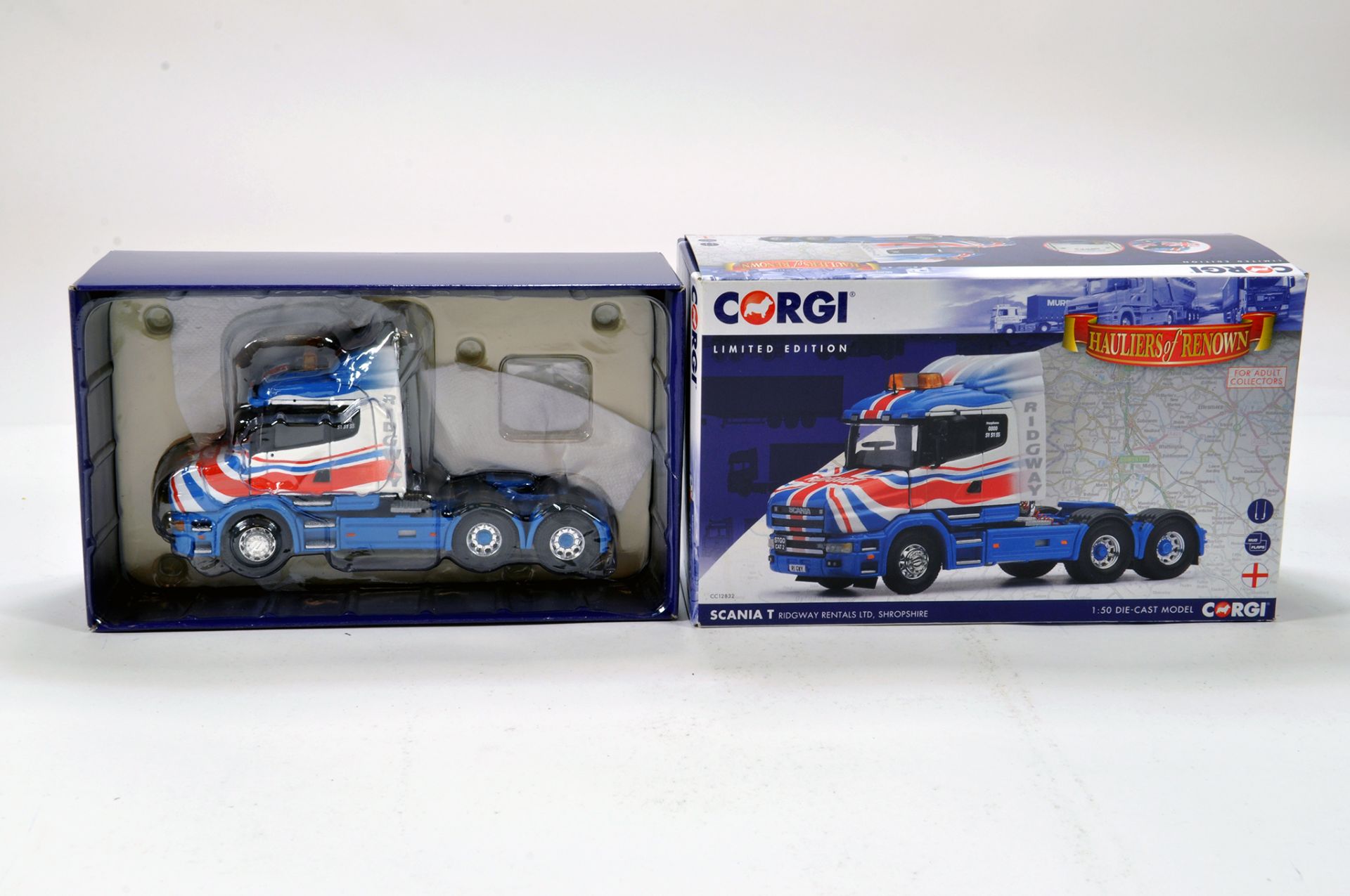 Corgi 1/50 diecast truck issue comprising No. CC12832 Scania T in livery of Ridgway Rentals. E to NM