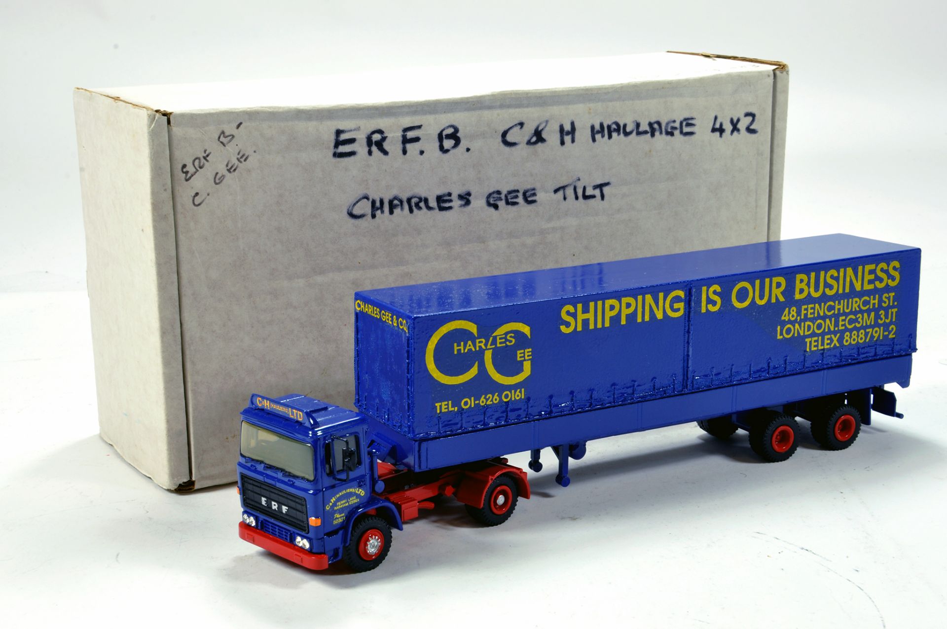 Alan Smith Auto Models ASAM 1/48 Truck issue comprising ERF Tilt Trailer in livery of Charles Gee.