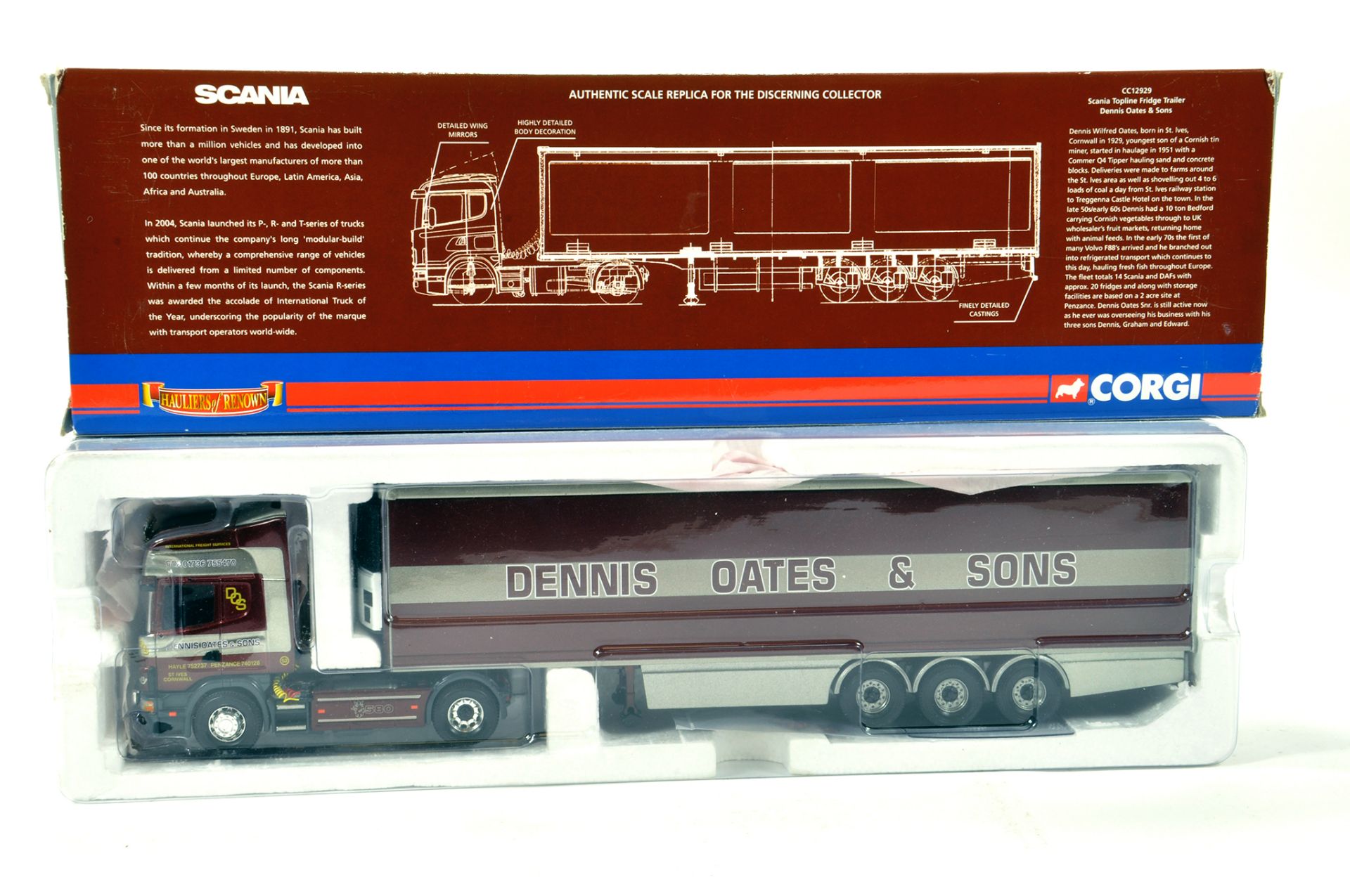 Corgi 1/50 diecast truck issue comprising No. CC12929 Scania Topline Fridge Trailer in livery of