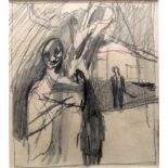 KEITH VAUGHAN [1912-77]. Two Standing Figures in a Landscape, c.1948. pencil drawing 11 x 10 cm -
