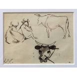 KEITH VAUGHAN [1912-77]. Cows, 1943. ink drawing, studio stamp initials bottom left. 9 x 11 cm [