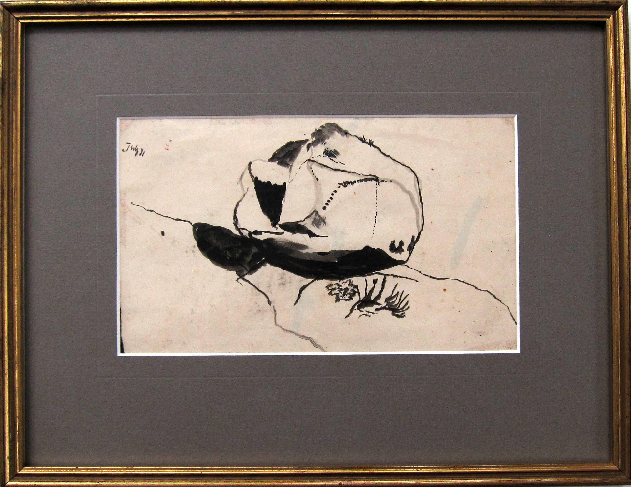 GRAHAM SUTHERLAND [1903-80]. Small Boulder, 1940. ink drawing. titled and dated by the artist on the - Image 2 of 3