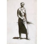 JULIO GONZALEZ [1876-1942]. Paysanne au Panier, c.1935-6. ink on paper. 29 x 19 cm overall including