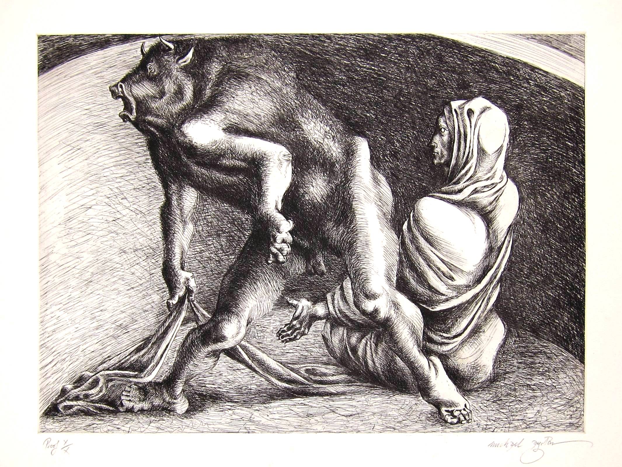 MICHAEL AYRTON [1921-75]. Minotaur Rising, 1971. etching, edition of 75, artist's proof X/X.